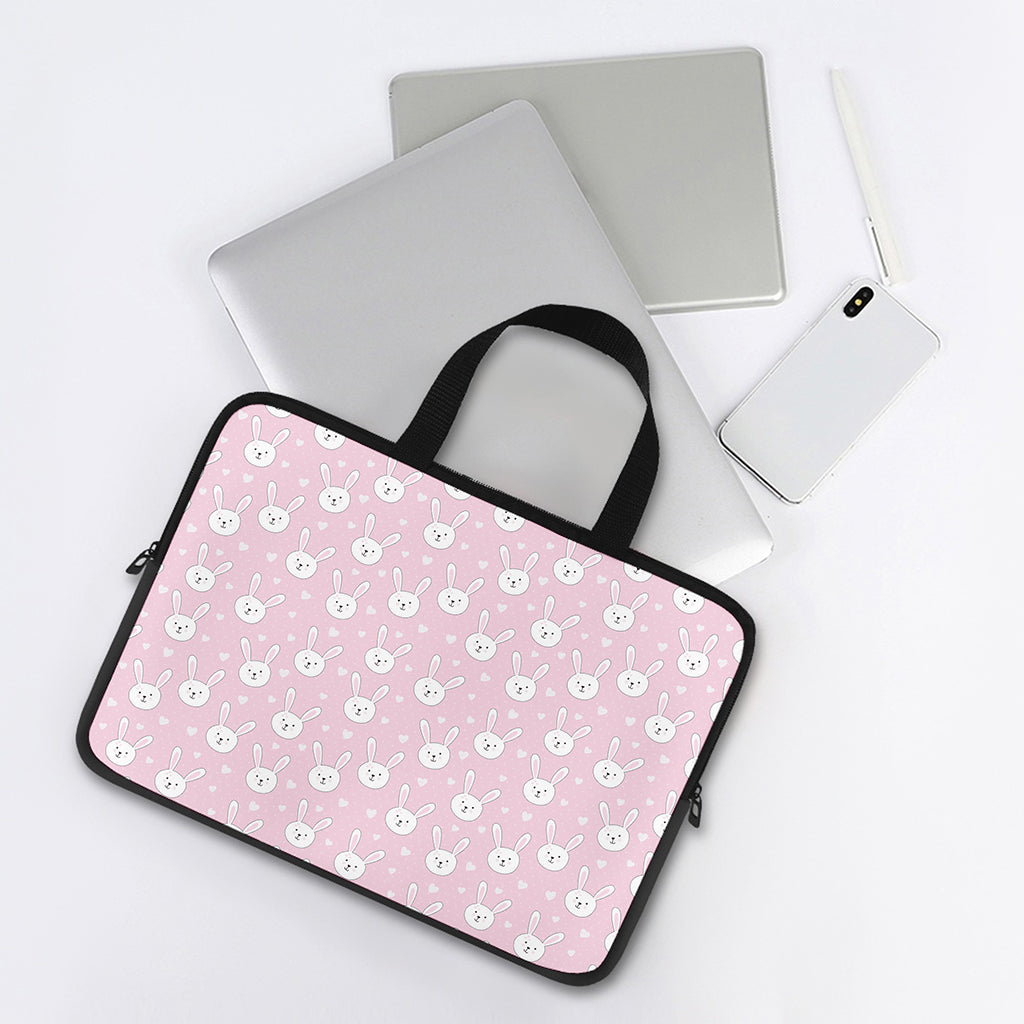 Pink Rabbit Pattern Print Laptop Sleeve With Handle