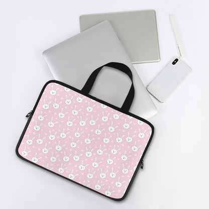 Pink Rabbit Pattern Print Laptop Sleeve With Handle