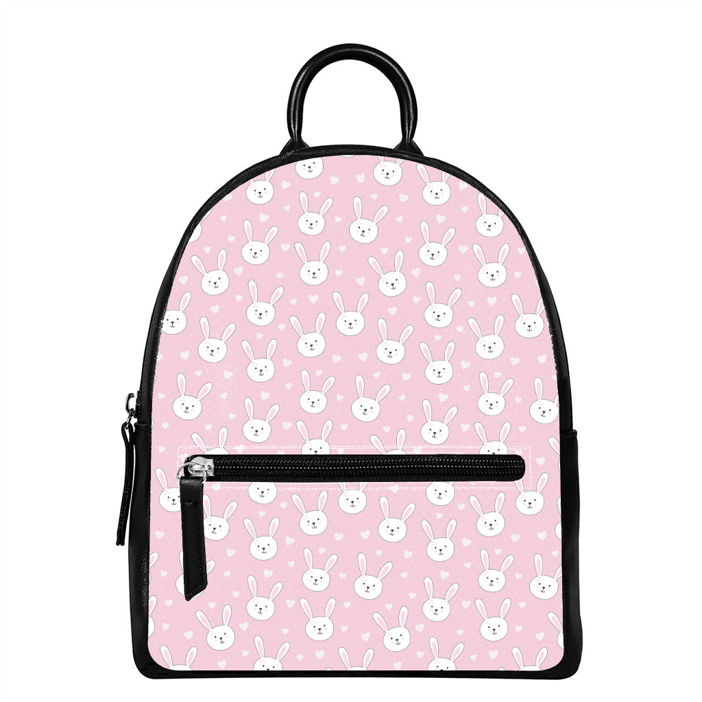 Pink Rabbit Pattern Print Leather Backpack
