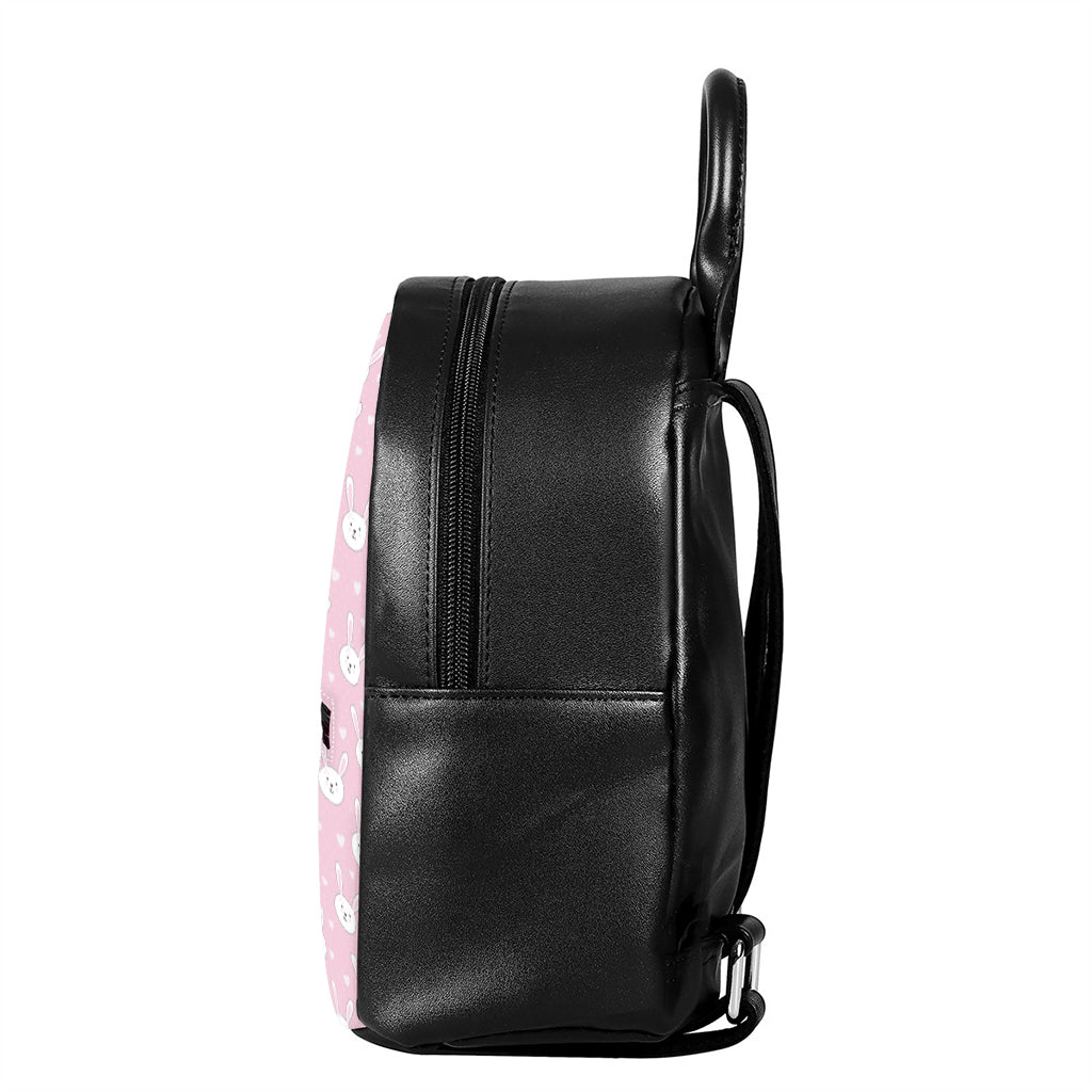 Pink Rabbit Pattern Print Leather Backpack