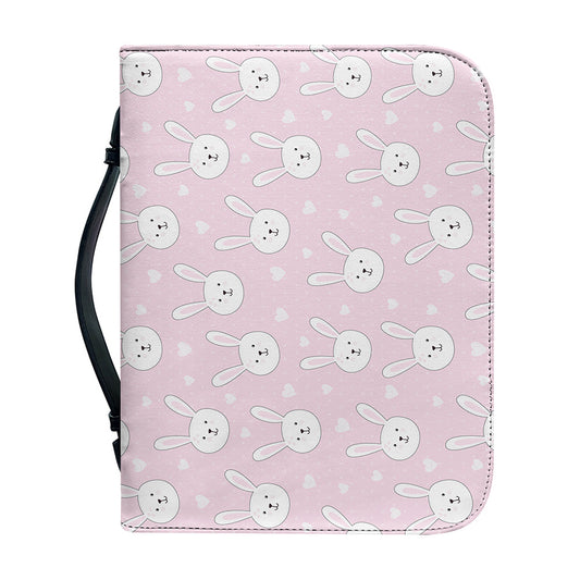 Pink Rabbit Pattern Print Leather Bible Cover
