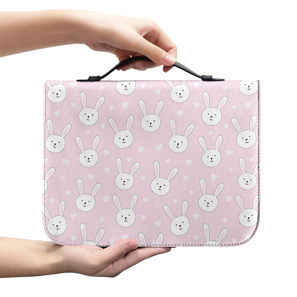 Pink Rabbit Pattern Print Leather Bible Cover