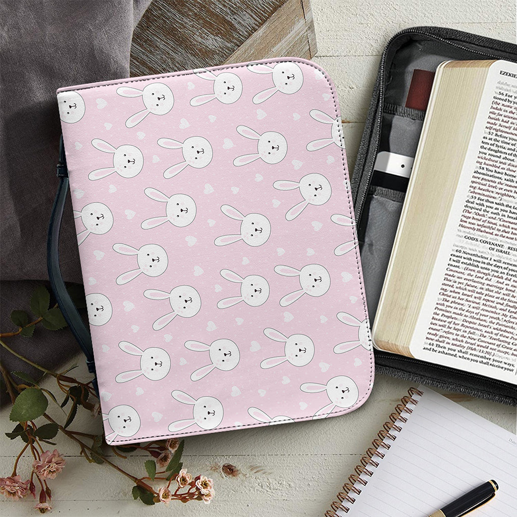 Pink Rabbit Pattern Print Leather Bible Cover