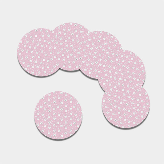 Pink Rabbit Pattern Print Leather Coaster Set