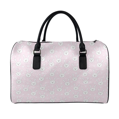 Pink Rabbit Pattern Print Leather Duffle Bag