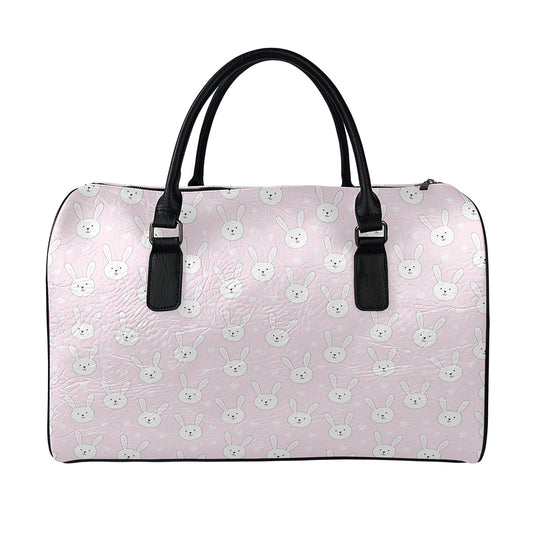 Pink Rabbit Pattern Print Leather Duffle Bag