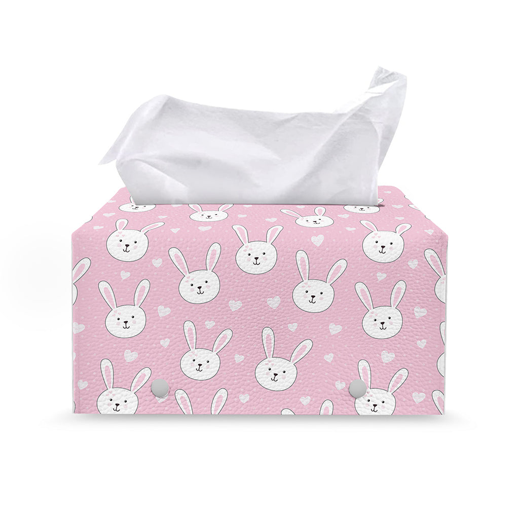 Pink Rabbit Pattern Print Leather Tissue Box Cover