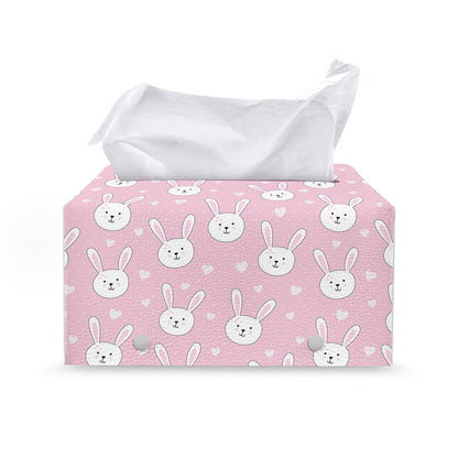 Pink Rabbit Pattern Print Leather Tissue Box Cover