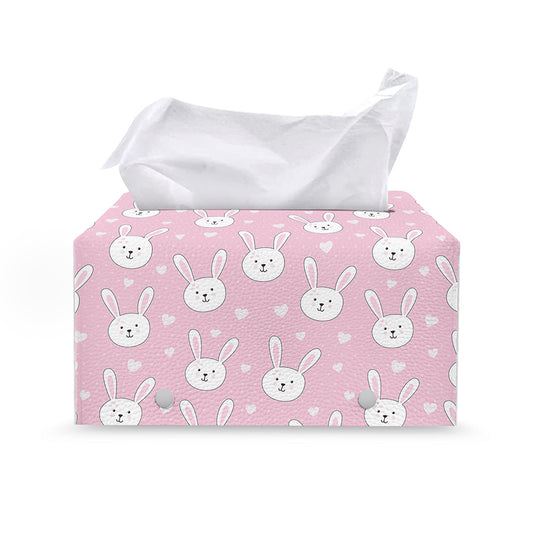 Pink Rabbit Pattern Print Leather Tissue Box Cover