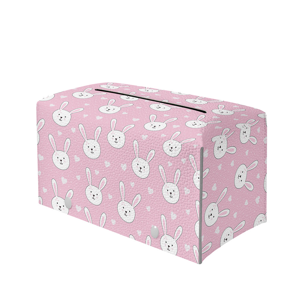 Pink Rabbit Pattern Print Leather Tissue Box Cover