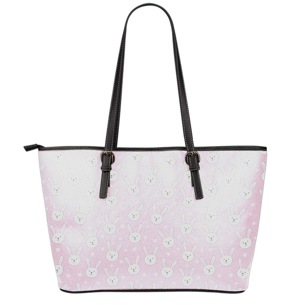 Pink Rabbit Pattern Print Leather Tote Bag