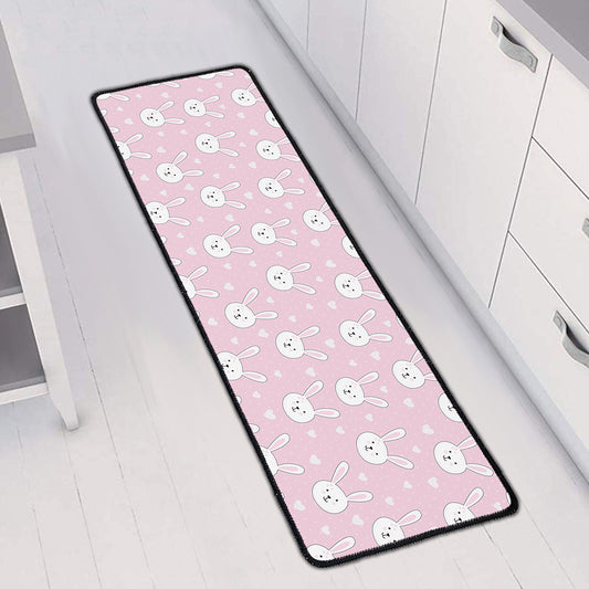 Pink Rabbit Pattern Print Long Kitchen Mat