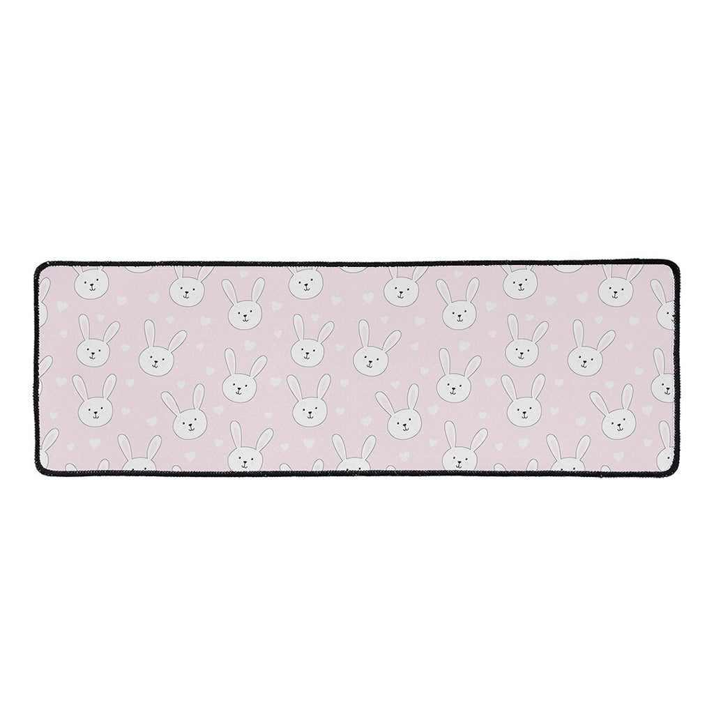 Pink Rabbit Pattern Print Long Kitchen Mat