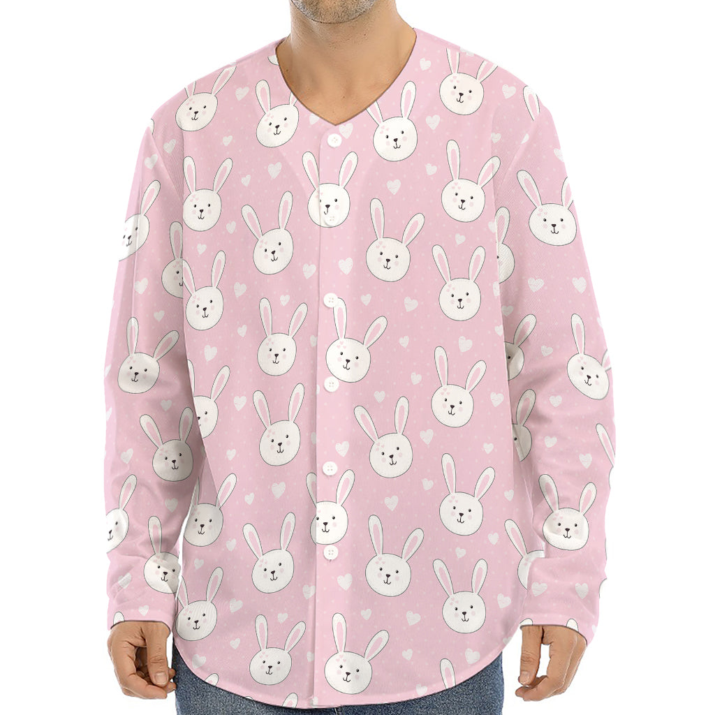 Pink Rabbit Pattern Print Long Sleeve Baseball Jersey