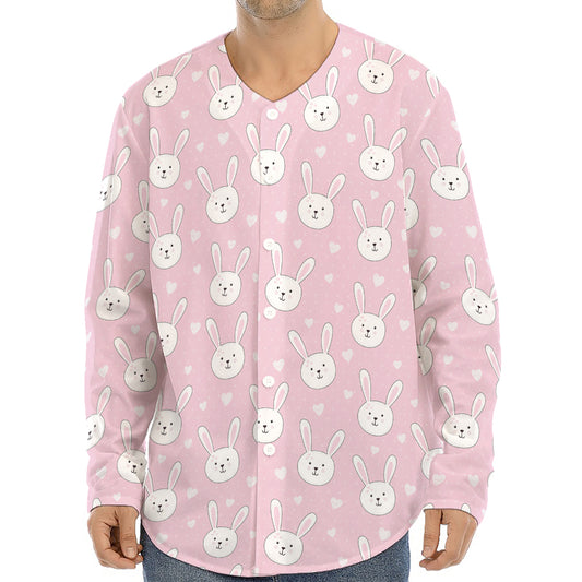 Pink Rabbit Pattern Print Long Sleeve Baseball Jersey