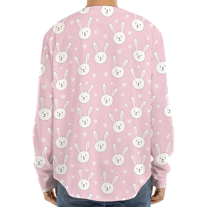 Pink Rabbit Pattern Print Long Sleeve Baseball Jersey