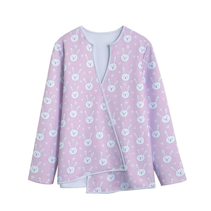 Pink Rabbit Pattern Print Long Sleeve Short Coat