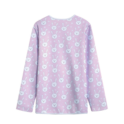 Pink Rabbit Pattern Print Long Sleeve Short Coat
