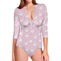 Pink Rabbit Pattern Print Long Sleeve Swimsuit