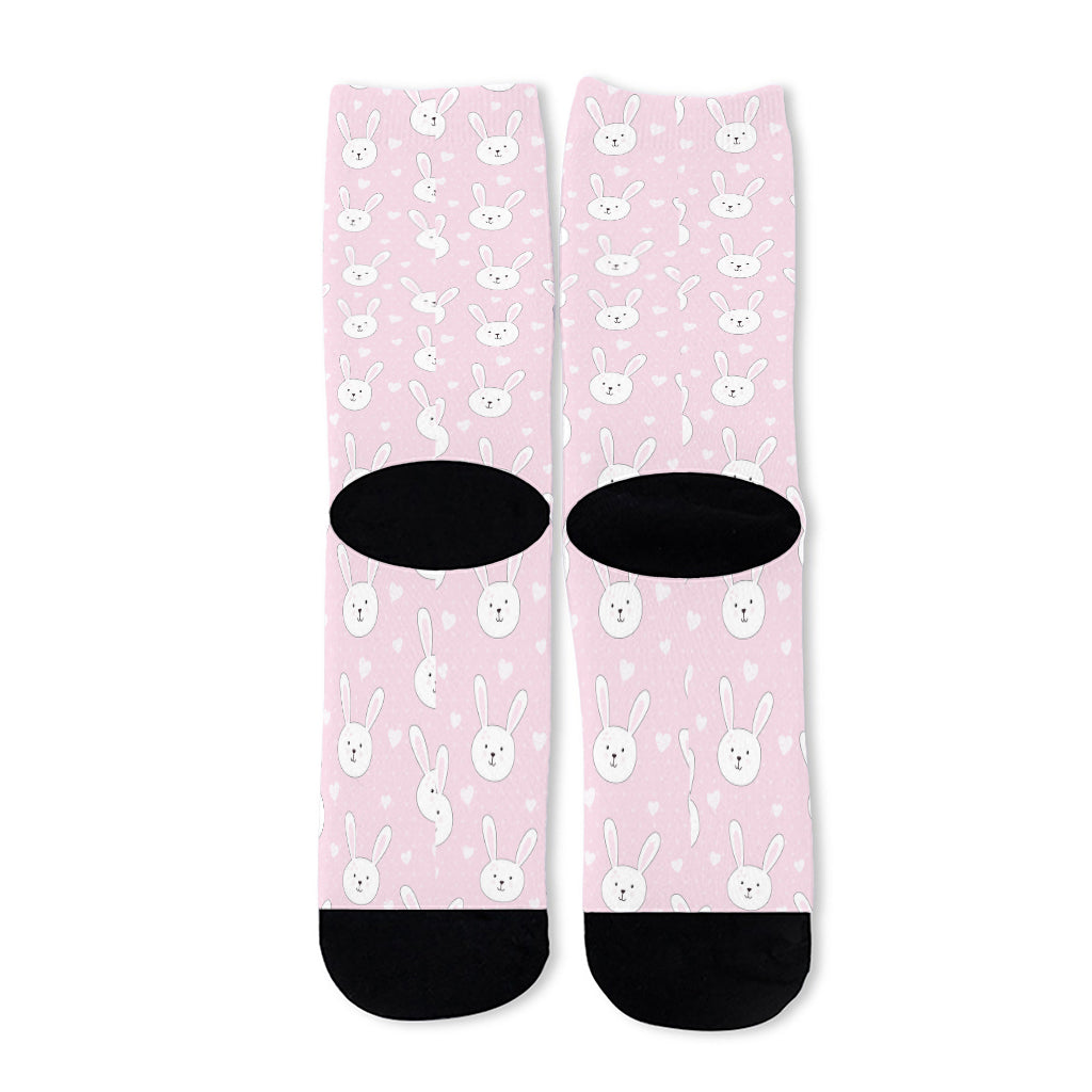 Pink Rabbit Pattern Print Long Socks