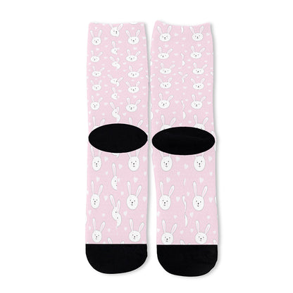 Pink Rabbit Pattern Print Long Socks