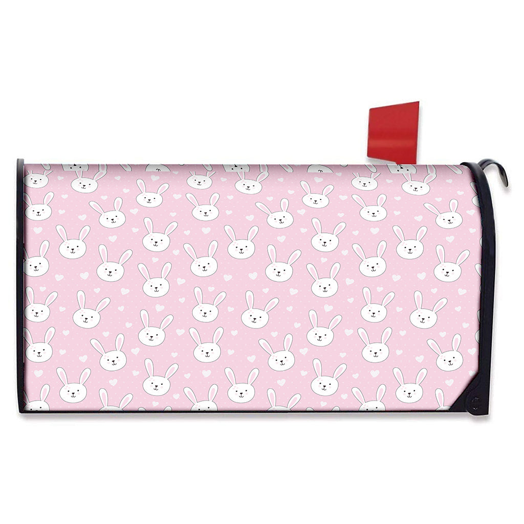 Pink Rabbit Pattern Print Mailbox Cover