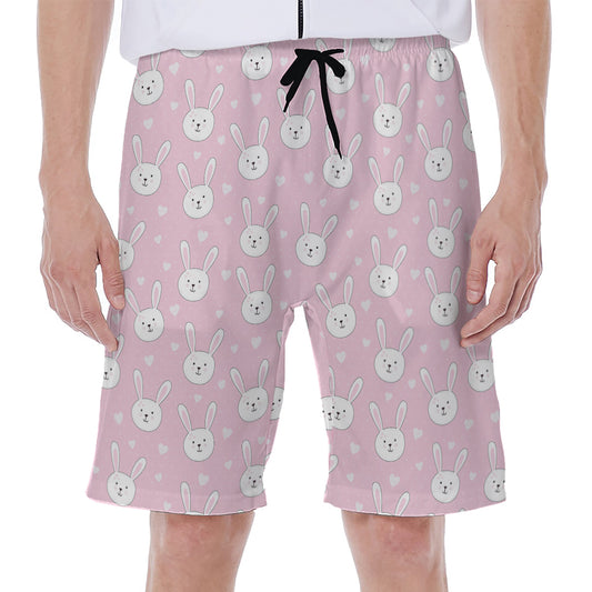Pink Rabbit Pattern Print Men's Beach Shorts