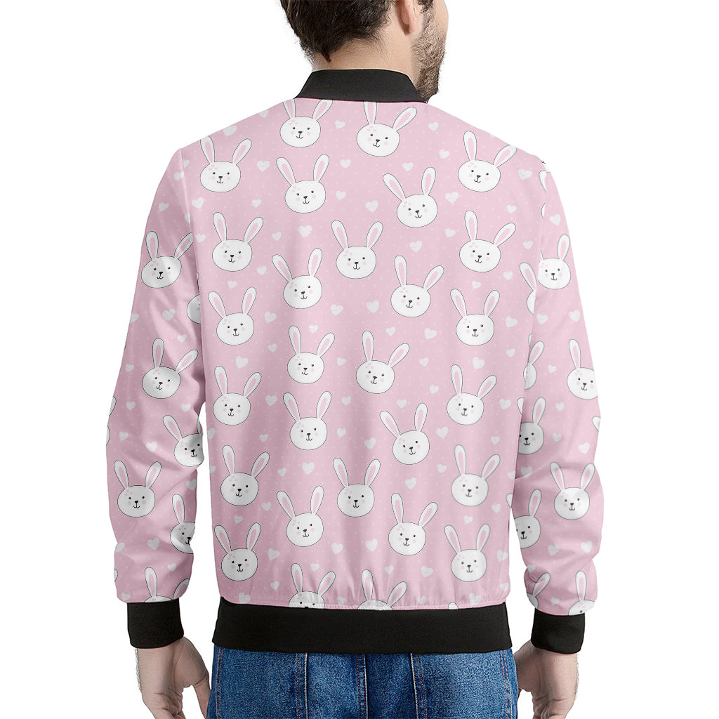 Pink Rabbit Pattern Print Men's Bomber Jacket