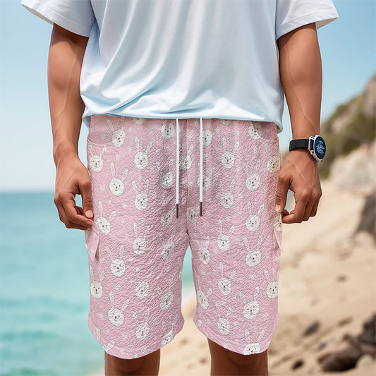 Pink Rabbit Pattern Print Men's Cargo Shorts