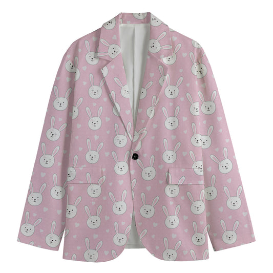 Pink Rabbit Pattern Print Men's Cotton Blazer