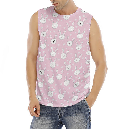 Pink Rabbit Pattern Print Men's Fitness Tank Top