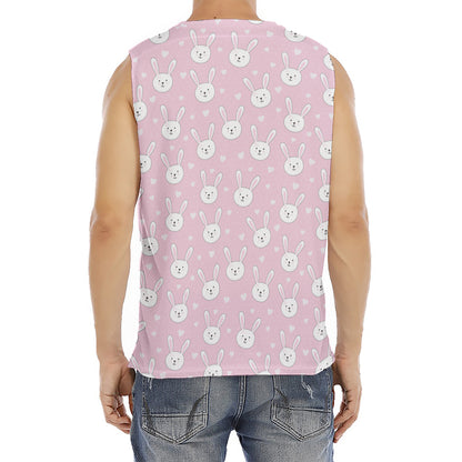 Pink Rabbit Pattern Print Men's Fitness Tank Top
