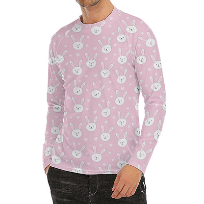 Pink Rabbit Pattern Print Men's Long Sleeve Rash Guard