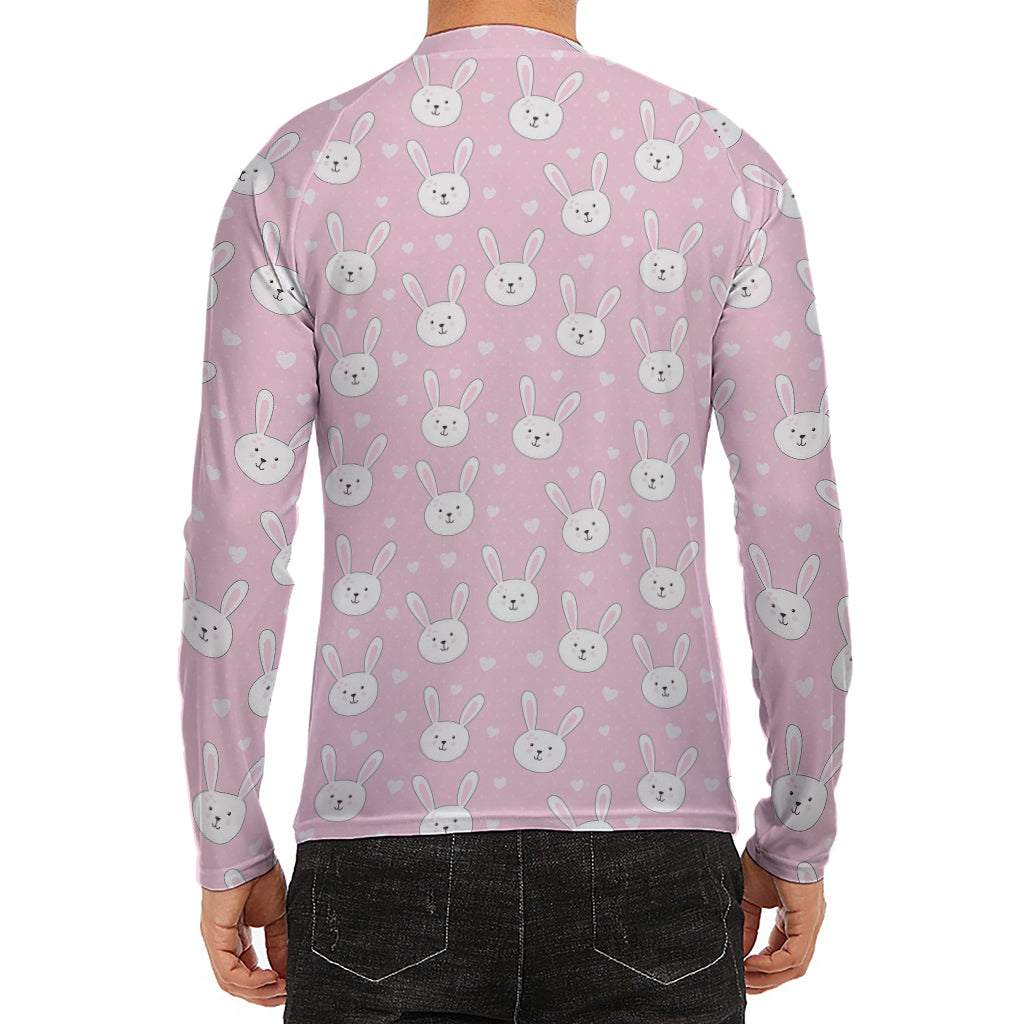 Pink Rabbit Pattern Print Men's Long Sleeve Rash Guard