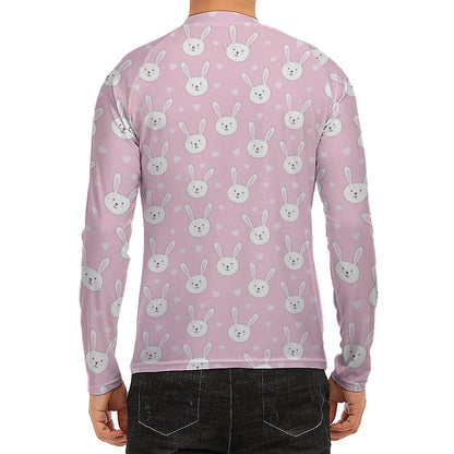 Pink Rabbit Pattern Print Men's Long Sleeve Rash Guard