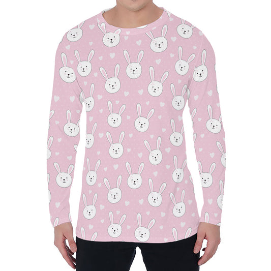 Pink Rabbit Pattern Print Men's Long Sleeve T-Shirt