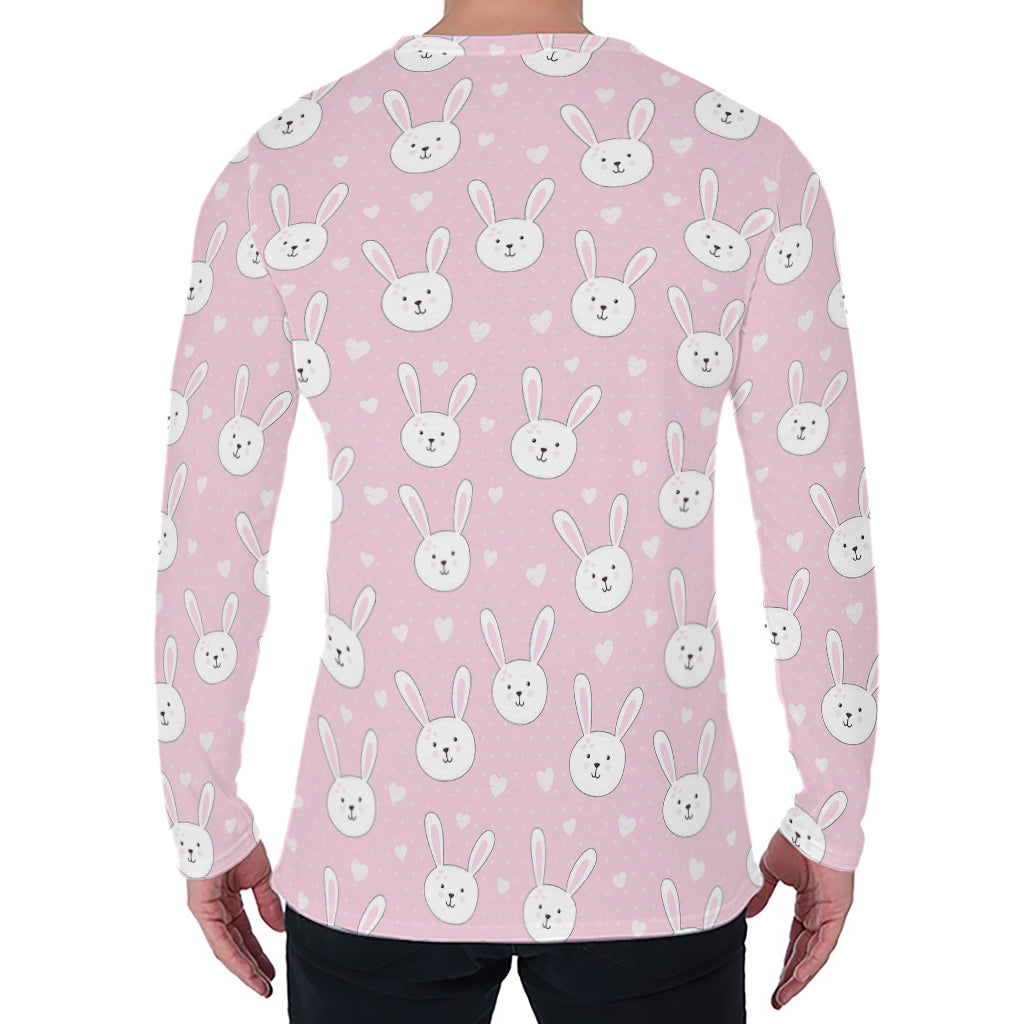 Pink Rabbit Pattern Print Men's Long Sleeve T-Shirt