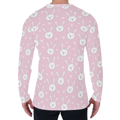 Pink Rabbit Pattern Print Men's Long Sleeve T-Shirt