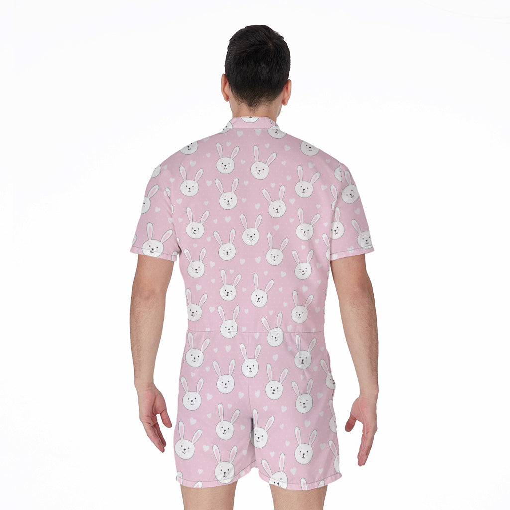 Pink Rabbit Pattern Print Men's Rompers