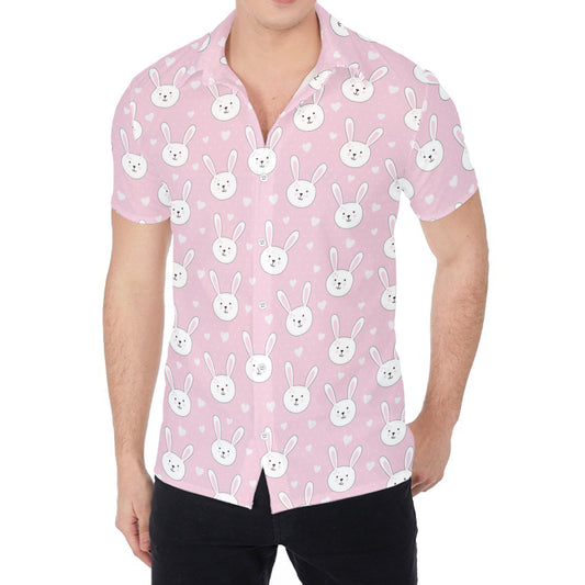 Pink Rabbit Pattern Print Men's Shirt