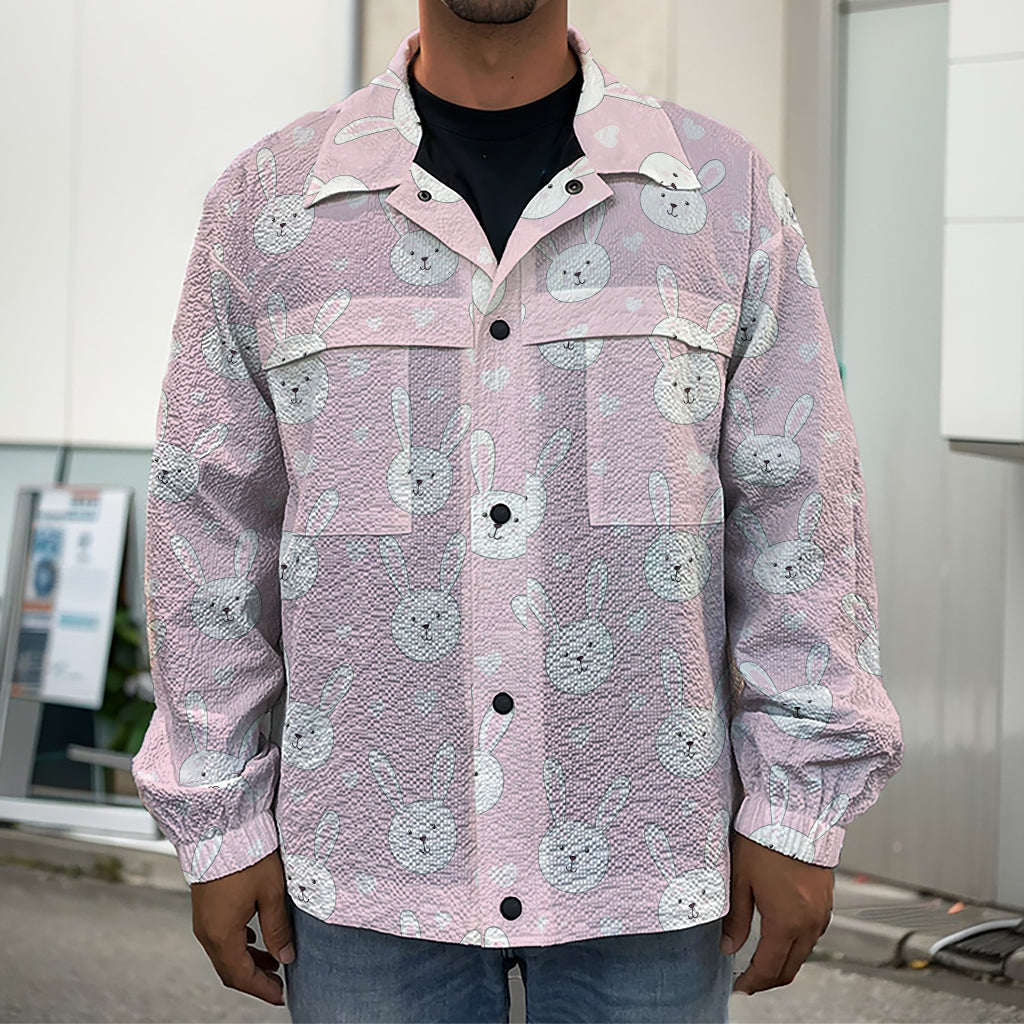 Pink Rabbit Pattern Print Men's Shirt Jacket