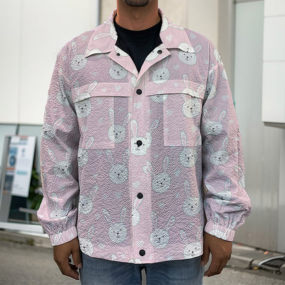 Pink Rabbit Pattern Print Men's Shirt Jacket