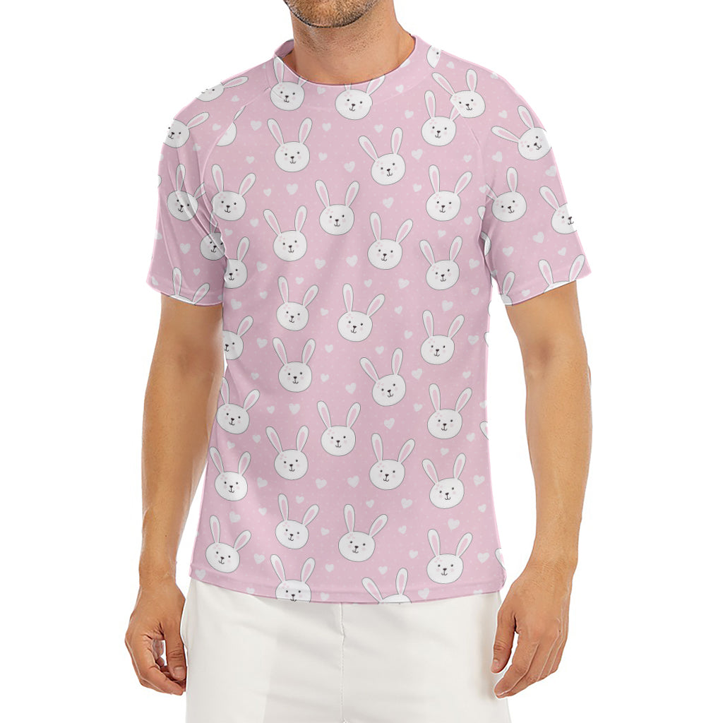 Pink Rabbit Pattern Print Men's Short Sleeve Rash Guard