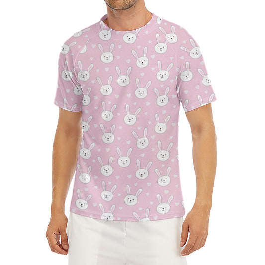 Pink Rabbit Pattern Print Men's Short Sleeve Rash Guard