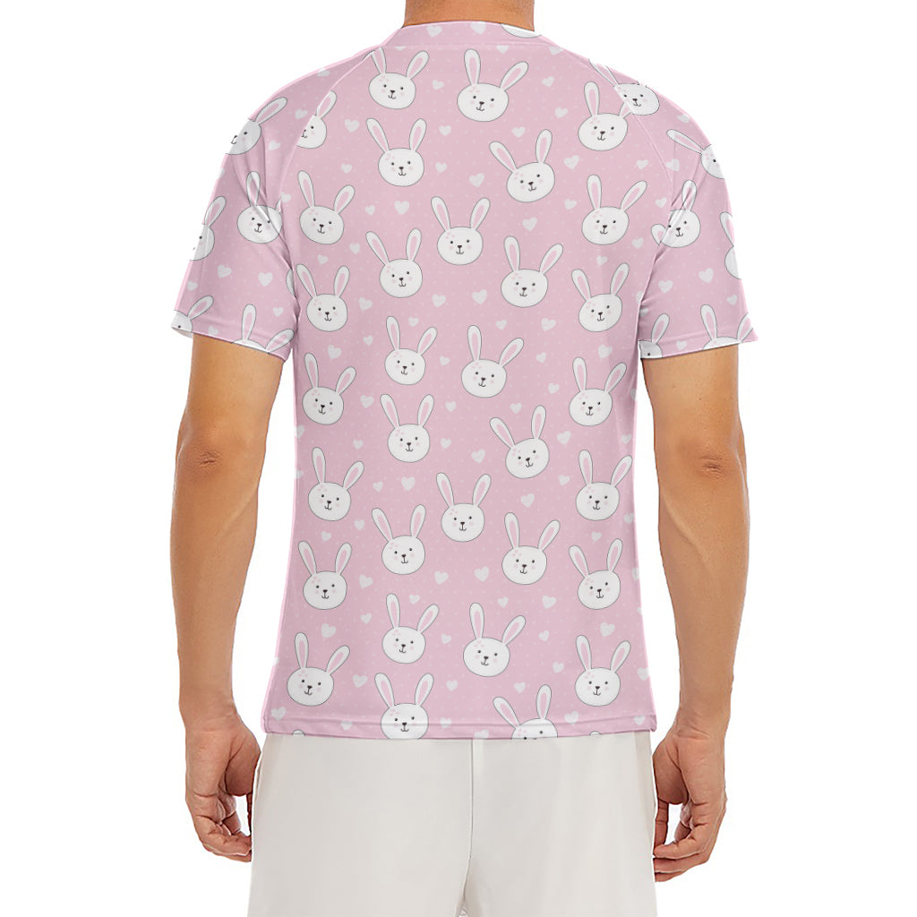Pink Rabbit Pattern Print Men's Short Sleeve Rash Guard