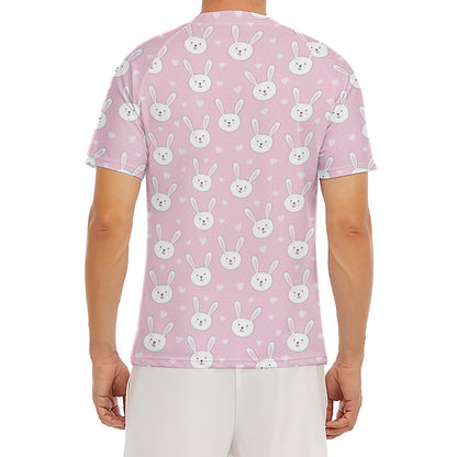 Pink Rabbit Pattern Print Men's Short Sleeve Rash Guard