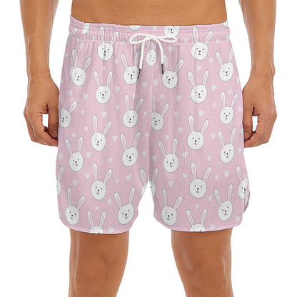 Pink Rabbit Pattern Print Men's Split Running Shorts