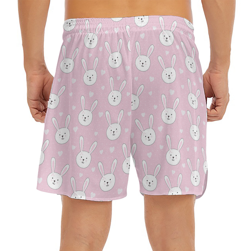 Pink Rabbit Pattern Print Men's Split Running Shorts