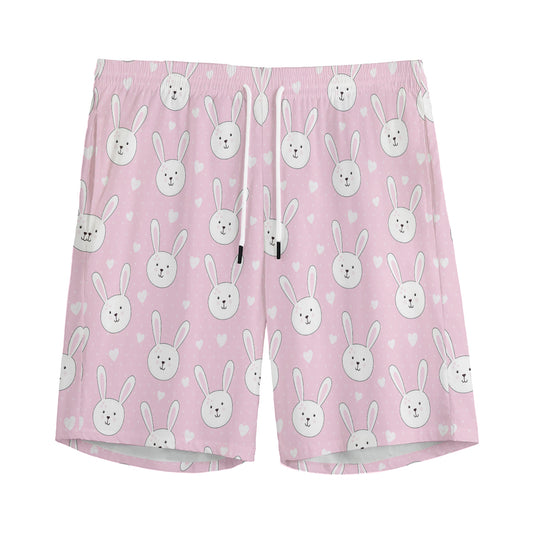Pink Rabbit Pattern Print Men's Sports Shorts