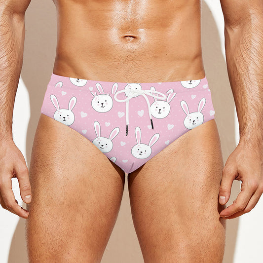 Pink Rabbit Pattern Print Men's Swim Briefs